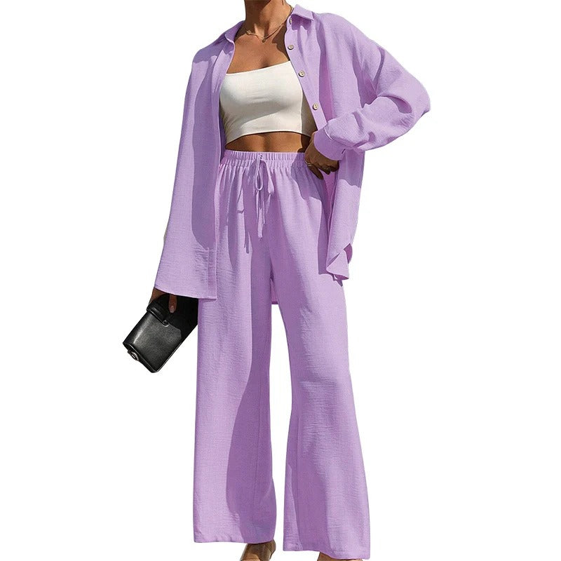 Nolira™ | Women's Spring/Summer 2025 Set – Button-Up Shirt and High-Waisted Wide-Leg Trousers