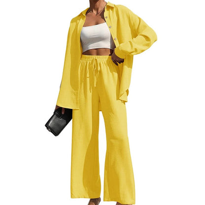 Nolira™ | Women's Spring/Summer 2025 Set – Button-Up Shirt and High-Waisted Wide-Leg Trousers