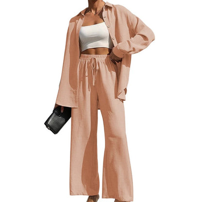 Nolira™ | Women's Spring/Summer 2025 Set – Button-Up Shirt and High-Waisted Wide-Leg Trousers