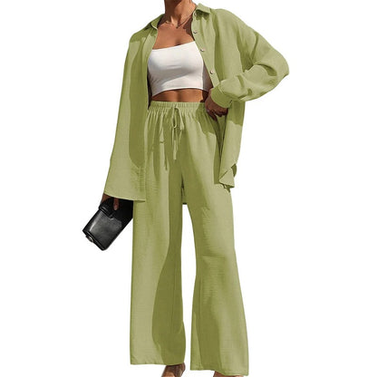 Nolira™ | Women's Spring/Summer 2025 Set – Button-Up Shirt and High-Waisted Wide-Leg Trousers