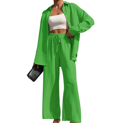 Nolira™ | Women's Spring/Summer 2025 Set – Button-Up Shirt and High-Waisted Wide-Leg Trousers