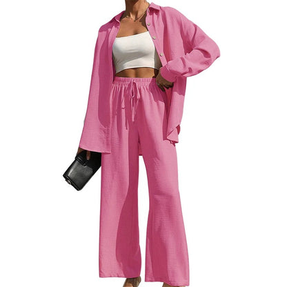 Nolira™ | Women's Spring/Summer 2025 Set – Button-Up Shirt and High-Waisted Wide-Leg Trousers