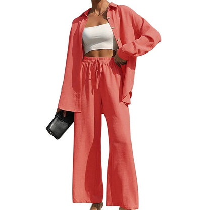 Nolira™ | Women's Spring/Summer 2025 Set – Button-Up Shirt and High-Waisted Wide-Leg Trousers