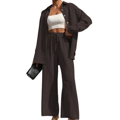 Nolira™ | Women's Spring/Summer 2025 Set – Button-Up Shirt and High-Waisted Wide-Leg Trousers