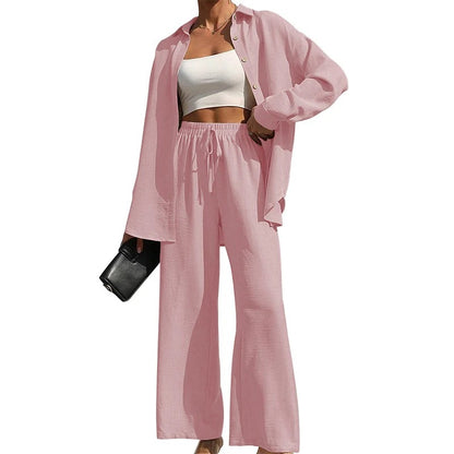 Nolira™ | Women's Spring/Summer 2025 Set – Button-Up Shirt and High-Waisted Wide-Leg Trousers