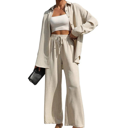 Nolira™ | Women's Spring/Summer 2025 Set – Button-Up Shirt and High-Waisted Wide-Leg Trousers